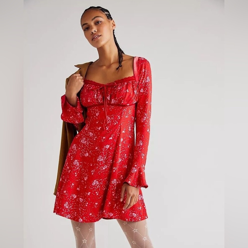 Free People Red Floral Mini Dress
